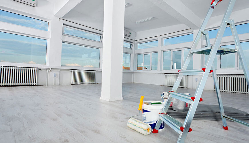 Whitby Move Cleaners post-renovation cleaning supplies and ladder in a room in Whitby